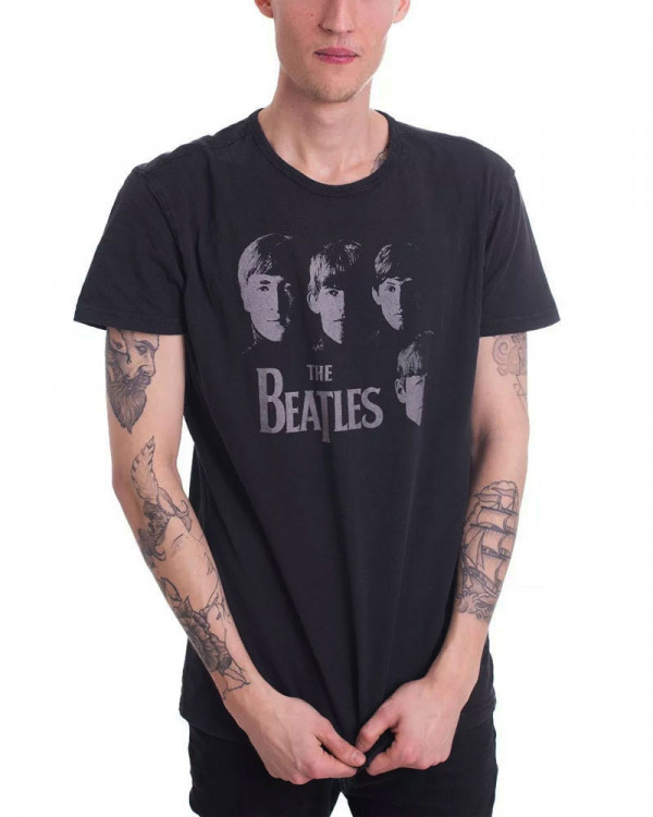 Beatles - Faces Vintage Finish Black Men's T-Shirt